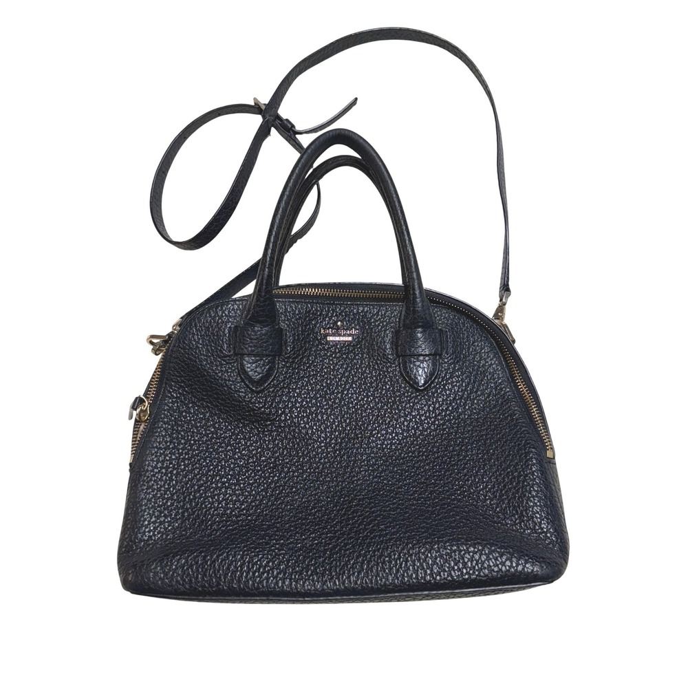 Kate Spade Black Pebbled Leather Dome Satchel Crossbody Bag Top Handle‎ Purse